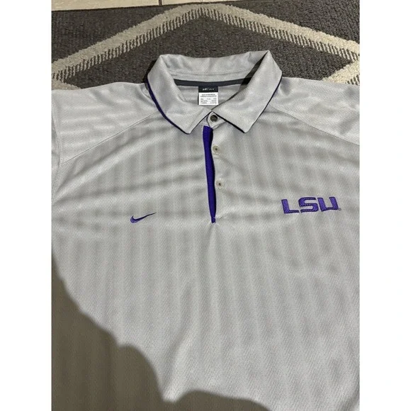 Vintage Nike Team LSU Tigers Polo Shirt Mens XXL Gray Football Throwback Logo - Picture 2 of 6